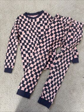 Organic Kids Pink and Black Checker Pajama Set - Size 8